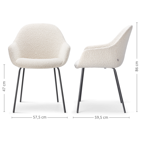 Nora-Mae eetkamerstoel bouclé beige - zwart onderstel - set van 2 afbeelding3 - 1