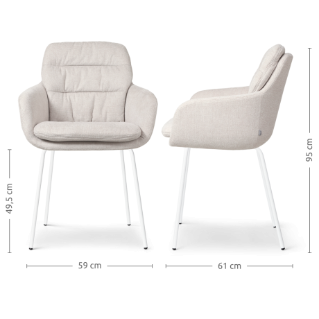 Nora-Mia eetkamerstoel beige - wit onderstel - set van 2 afbeelding3 - 1