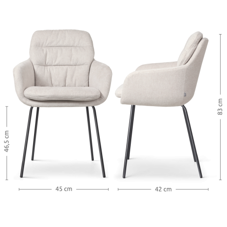 Nora-Mia eetkamerstoel beige - zwart onderstel - set van 2 afbeelding3 - 1