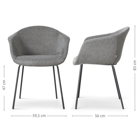 Nora-Otis eetkamerstoel donkergrijs - zwart onderstel - set van 2 afbeelding3 - 1