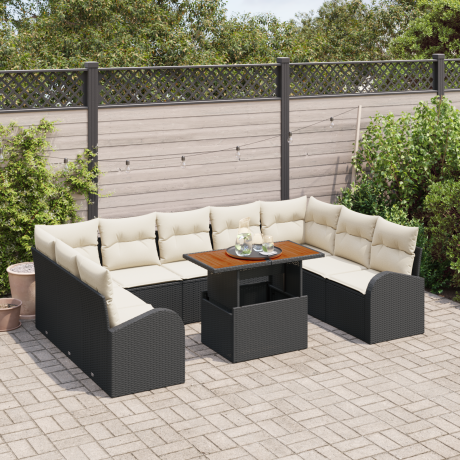 vidaXL 10-delig ligbedset met kussens zwart poly riet afbeelding3 - 1