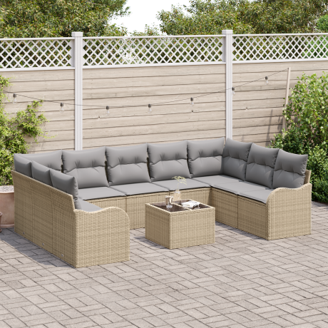 vidaXL 10-delige ligbed set met kussens zwart poly rattan afbeelding3 - 1