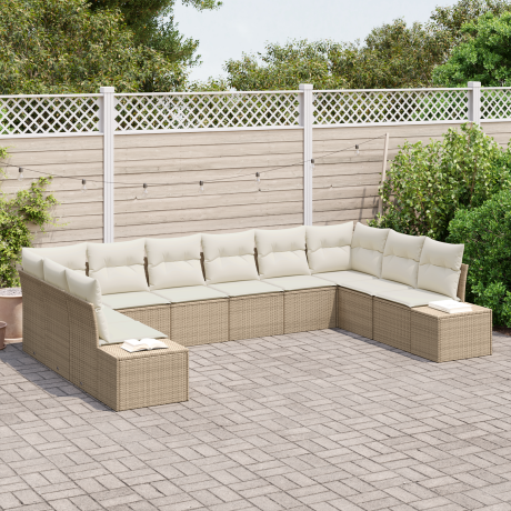 vidaXL 10-delige Tuinsalonset met kussens - Beige poly rattan afbeelding3 - 1