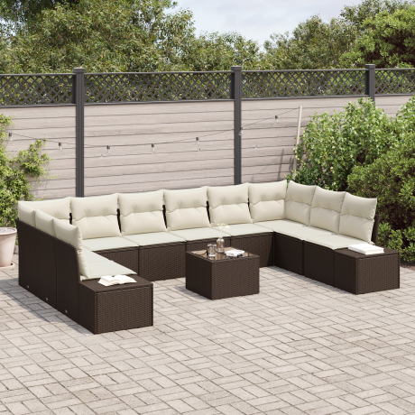 vidaXL 10-delige tuinsalonset met kussens Grijs Poly Rattan afbeelding3 - 1
