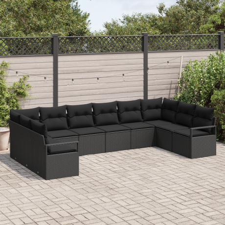 vidaXL 10-delige tuinsalonset met kussens zwart poly rattan afbeelding3 - 1