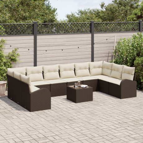 vidaXL 10-delige tuinset met crèmekleurige kussens en grijs poly rattan afbeelding3 - 1