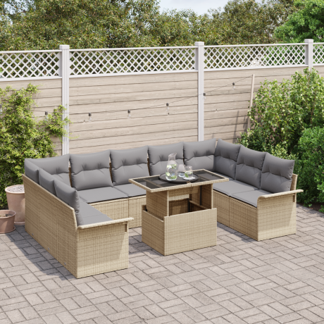vidaXL Tuin Sofa Set met kussen 10 pcs Beige Poly riet afbeelding3 - 1