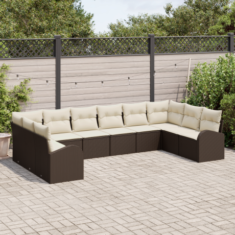 vidaXL Bankstel met kussen 10 pcs Bruin Polyrattan afbeelding3 - 1