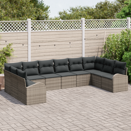 vidaXL Bankstel met kussen 10 pcs Grijs Polyrattan afbeelding3 - 1
