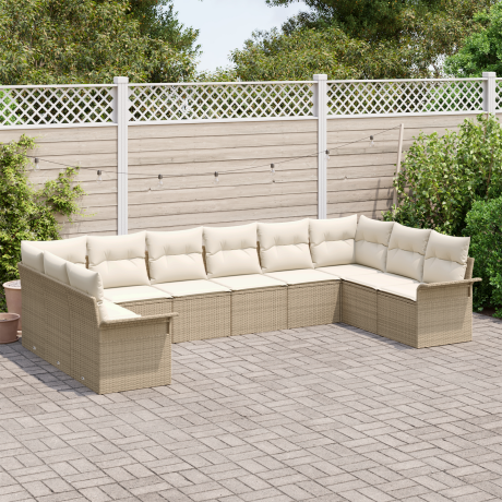 vidaXL Tuin Sofa Set met kussen 10 pcs Beige poly rattan afbeelding3 - 1