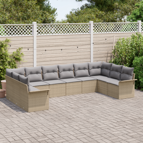 vidaXL Tuin Sofa Set met kussen 10 pcs Beige poly rattan afbeelding3 - 1