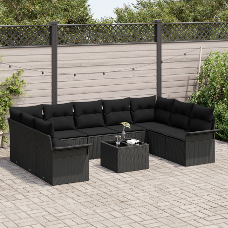 vidaXL Tuin Sofa Set met opslag 10 pcs Beige poly rattan afbeelding3 - 1