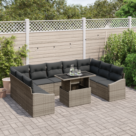 vidaXL Tuin Sofa Set 10 pcs Grijs poly rattan & Gepoedercoat staal afbeelding3 - 1