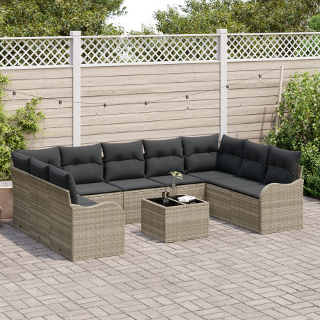 vidaXL Tuin Sofa Set 10 pcs Lichtgrijs poly rattan afbeelding3 - 1