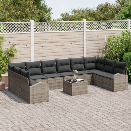 vidaXL Bankstel met kussen 11 pcs Grijs Polyrattan afbeelding3 - 1