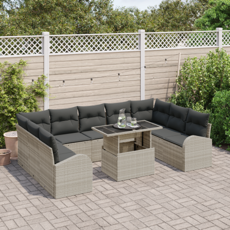 vidaXL Tuin Sofa Set 10 pcs Licht Grijs en Grijs poly rattan afbeelding3 - 1