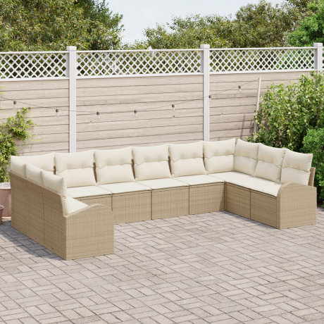 vidaXL 10-delige tuinsofa set inclusief kussens in beige poly rattan afbeelding3 - 1