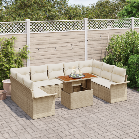 vidaXL 10-delige tuinsofa set met kussens in beige, gemaakt van poly rattan afbeelding3 - 1