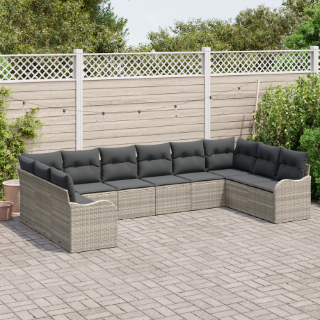 vidaXL Tuin Sofa Set 10 pcs Lichtgrijs poly rattan afbeelding3 - 1