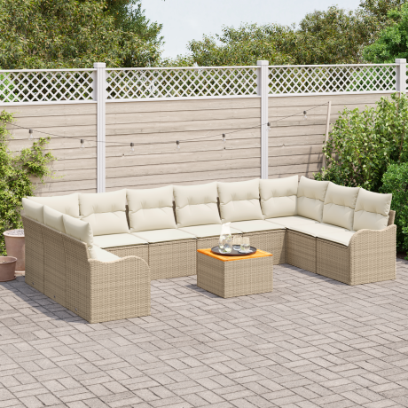 vidaXL 11-delige ligbedden set met kussens beige poly rattan acacia afbeelding3 - 1