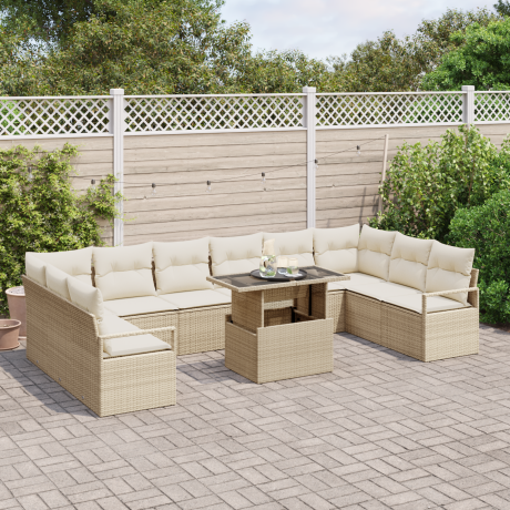 vidaXL 11-delige tuinbankset met cushions in beige poly rattan afbeelding3 - 1