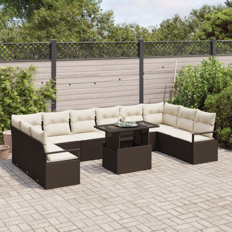 vidaXL Tuin Sofa Set met kussen met opslag 11 pcs Bruin poly rattan afbeelding3 - 1