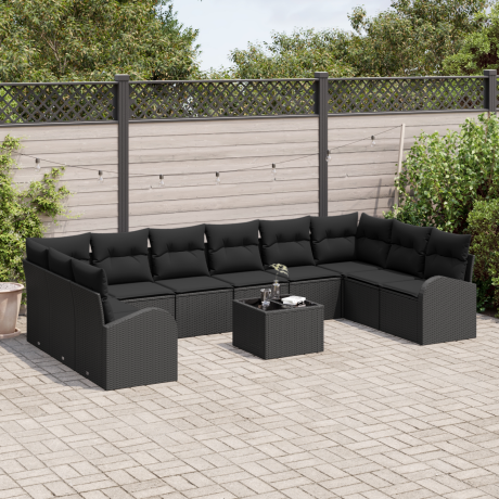vidaXL Bankstel met kussen 11 pcs Zwart Polyrattan afbeelding3 - 1