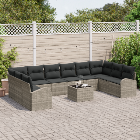 vidaXL Bankstel met kussen 11 pcs Lichtgrijs Polyrattan afbeelding3 - 1