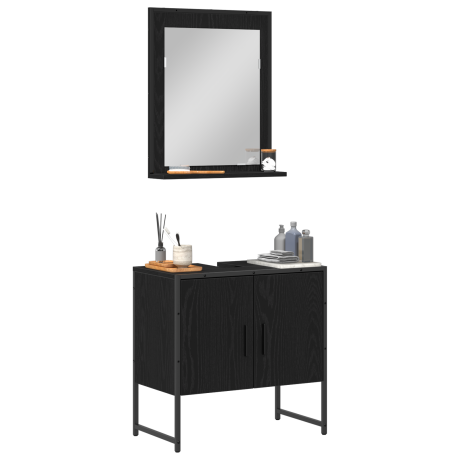vidaXL 2 Delige Badkamerkast Set Zwart Eiken Engineered Wood afbeelding3 - 1