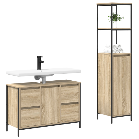 vidaXL Badkamermeubelset 2 pcs Sonoma Eiken en Zwart Bewerkt hout afbeelding3 - 1