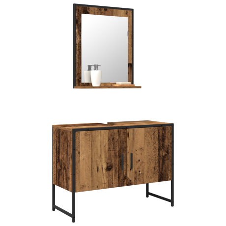 vidaXL Badkamermeubelset Wandgemonteerd 2 pcs Bruin Bewerkt hout afbeelding3 - 1