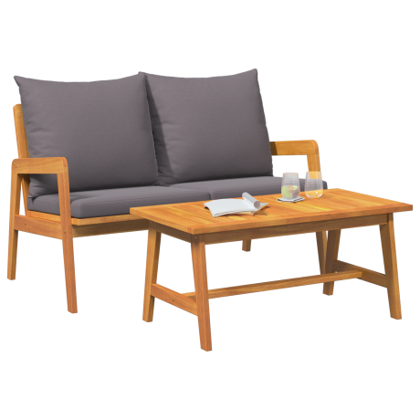 vidaXL 2-delige bistroset met kussens - gemaakt van massief acaciahout afbeelding3 - 1