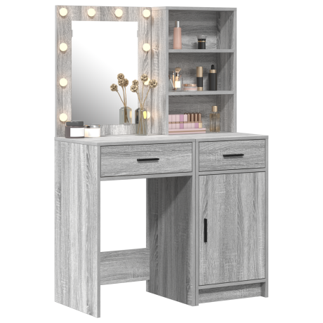 vidaXL 2-Delige Kaptafel Set met LED - Grijs Sonoma Geengineerd Hout afbeelding3 - 1