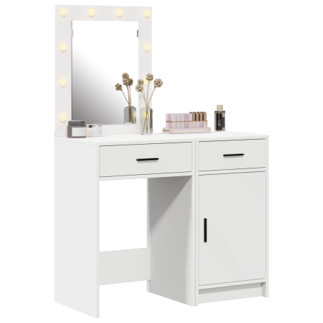 vidaXL 2-delige Make-uptafel Set met LED - Wit Geëngineerd Hout afbeelding3 - 1