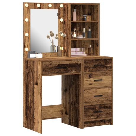 vidaXL 2-delige make-uptafelset met LED in oud hout en samengesteld hout afbeelding3 - 1
