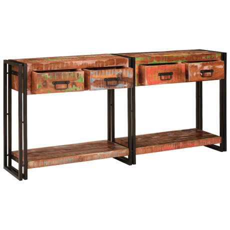 vidaXL 2-delige Wandtafelset met lades massief gerecycled meerkleurig afbeelding3 - 1