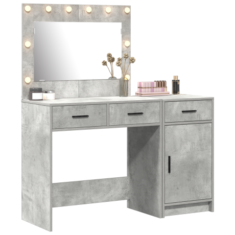 vidaXL 2-Persoons Make-up Tafel Set met LED in Beton Grijs van Engineered Hout afbeelding3 - 1