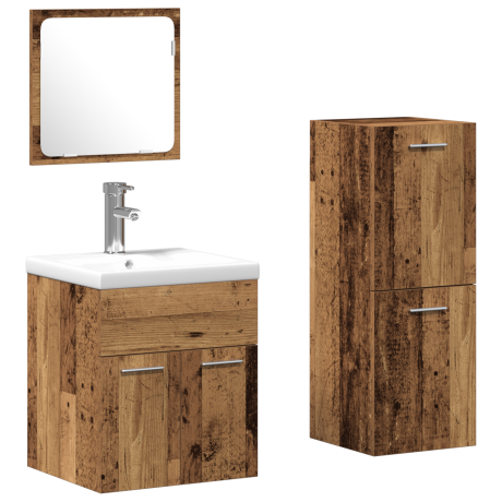 vidaXL 3-delig Badkamer Meubelset Oud Hout Engineered Wood afbeelding3 - 1
