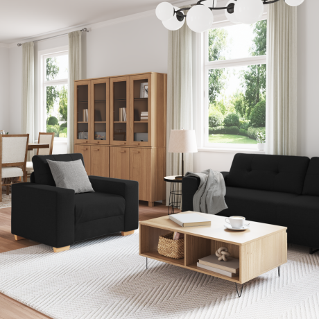 vidaXL Bank 3 pcs Zwart 221 x 80 x 80 cm Linnen-mix stof afbeelding3 - 1