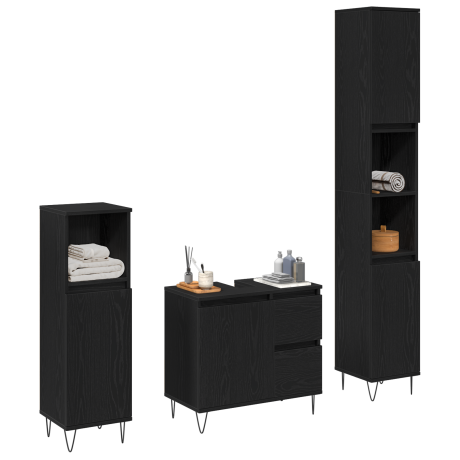 vidaXL Badkamermeubelset met lade 3 pcs Zwart Eiken 30 x 30 x 190 cm afbeelding3 - 1
