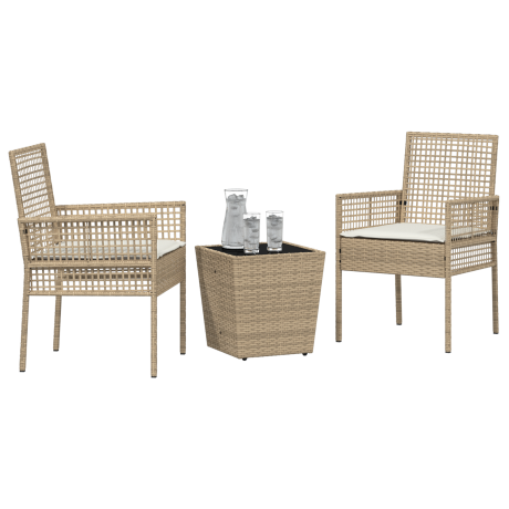 vidaXL 3-delige Bistro Set voor de tuin met kussens in beige poly rattan afbeelding3 - 1