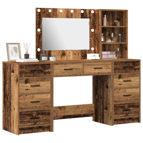 vidaXL 3-delige kaptafelset met LED - Oud Houten Geengineerd Hout afbeelding3 - 1