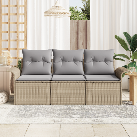 vidaXL 3-delige Ligbed Set met Kussens Beige Poly Rattan afbeelding3 - 1