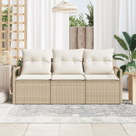 vidaXL 3-delige ligbed set met kussens in beige poly rattan afbeelding3 - 1