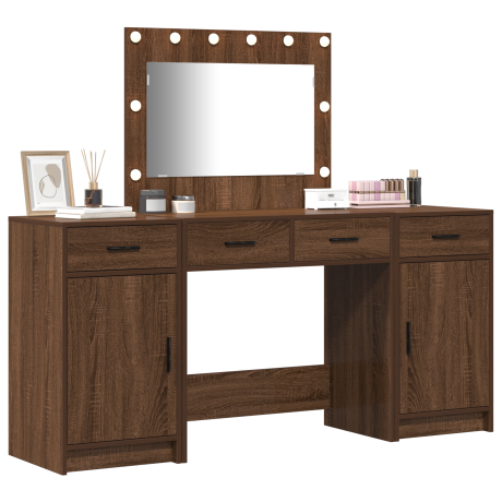 vidaXL 3-delige make-up tafelset met LED in zwart eikenhout afbeelding3 - 1
