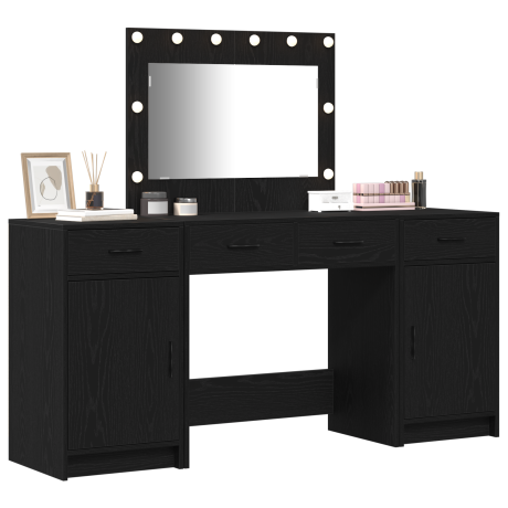 vidaXL 3-delige make-uptafelset met LED in zwart hout afbeelding3 - 1