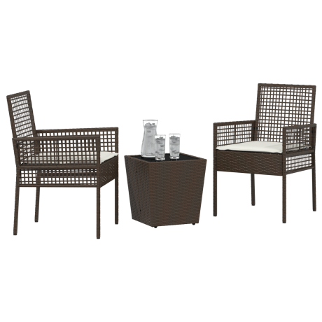 vidaXL 3-delige tuin bistro set met kussens bruin poly rattan afbeelding3 - 1
