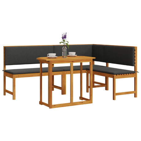 vidaXL 3-delige Tuin Bistro Set met Kussens - Massief Acaciahout afbeelding3 - 1