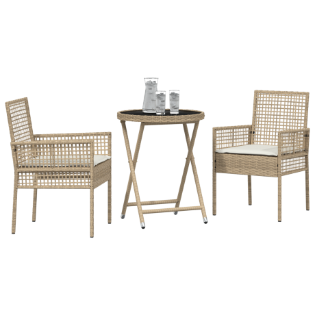 vidaXL 3-delige tuin bistroset met kussens in beige poly rattan afbeelding3 - 1