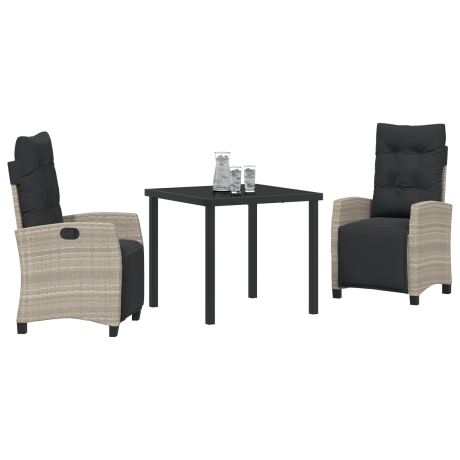 vidaXL 3-delige tuin eetset lichtgrijs poly rattan afbeelding3 - 1